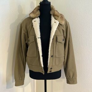 A&F Green Sherpa Bomber Jacket